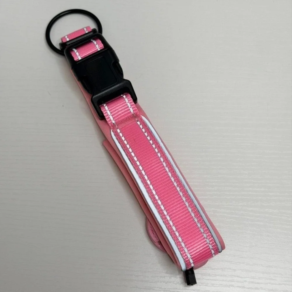 NEW Odokele Pink Reflective Dog Collar with AirTag Holder Neoprene Padded Medium
